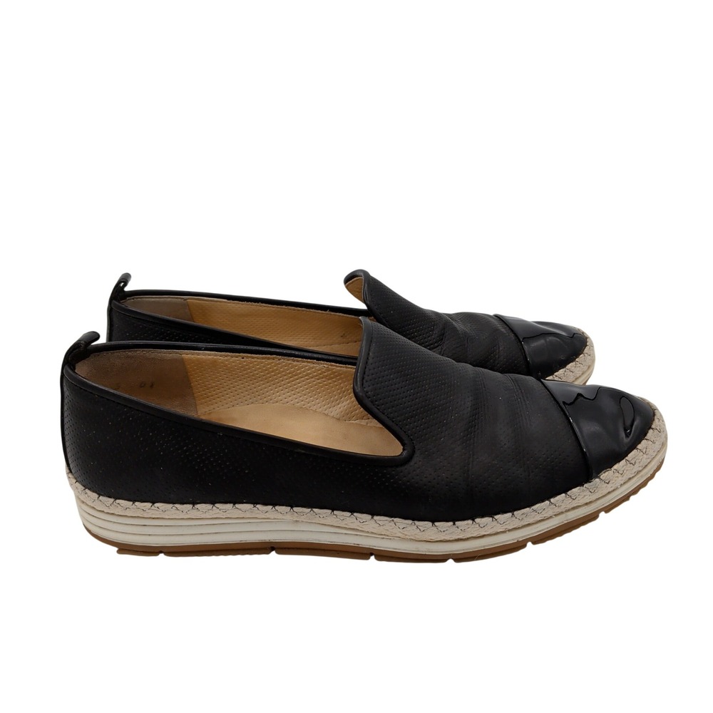 Paul Green Posh Black Perforated Leather Patent Cap Toe Espadrille UK 5 US 7.5